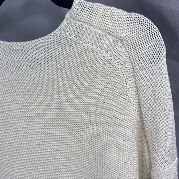 Lafayette 148 Oversized V-Neck Sweater Cotton Silk Ivory with Gold Sequins - Picture 4 of 9